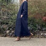 デニム好きのための岡山産セルビッジデニム裾フリンジVネックロング丈デニムワンピース