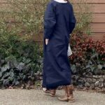 デニム好きのための岡山産セルビッジデニム裾フリンジVネックロング丈デニムワンピース