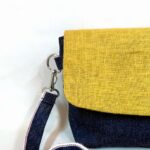 ミモザ色の麻スラブと本藍岡山デニムのバイカラーミニショルダーバッグ