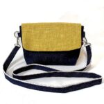 ミモザ色の麻スラブと本藍岡山デニムのバイカラーミニショルダーバッグ