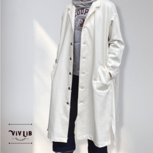 岡山セルビッジホワイトデニム12ozユニセックスロング丈ジャケット