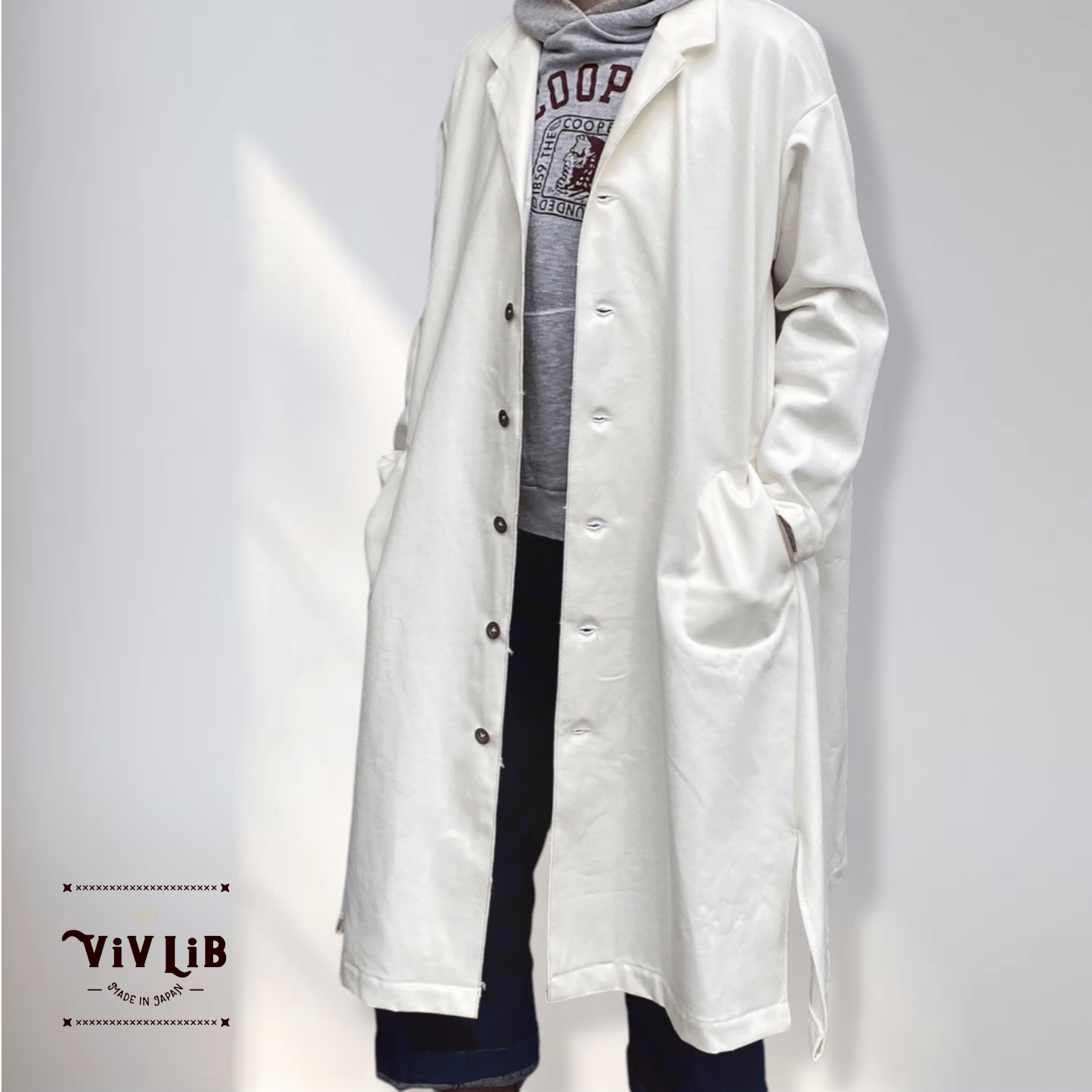 岡山セルビッジホワイトデニム12ozユニセックスロング丈ジャケット