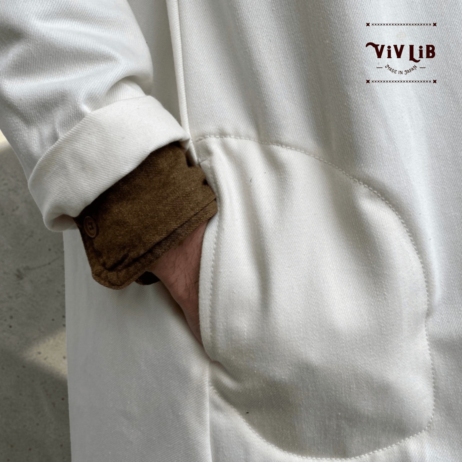 岡山セルビッジホワイトデニム12ozユニセックスロング丈ジャケット