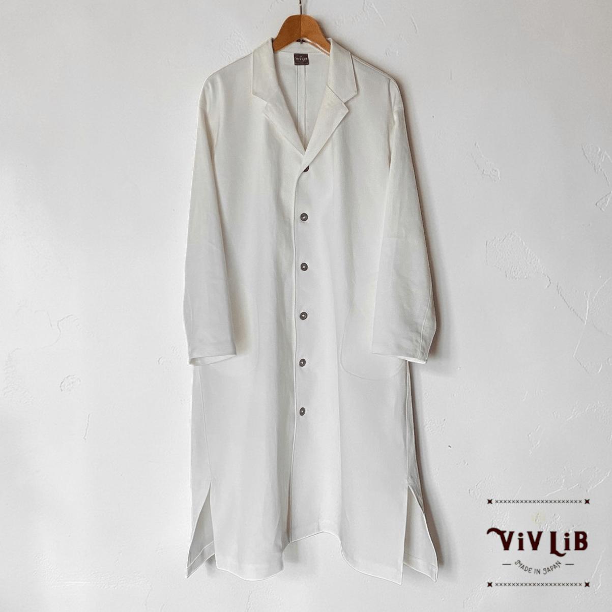 岡山セルビッジホワイトデニム12ozユニセックスロング丈ジャケット