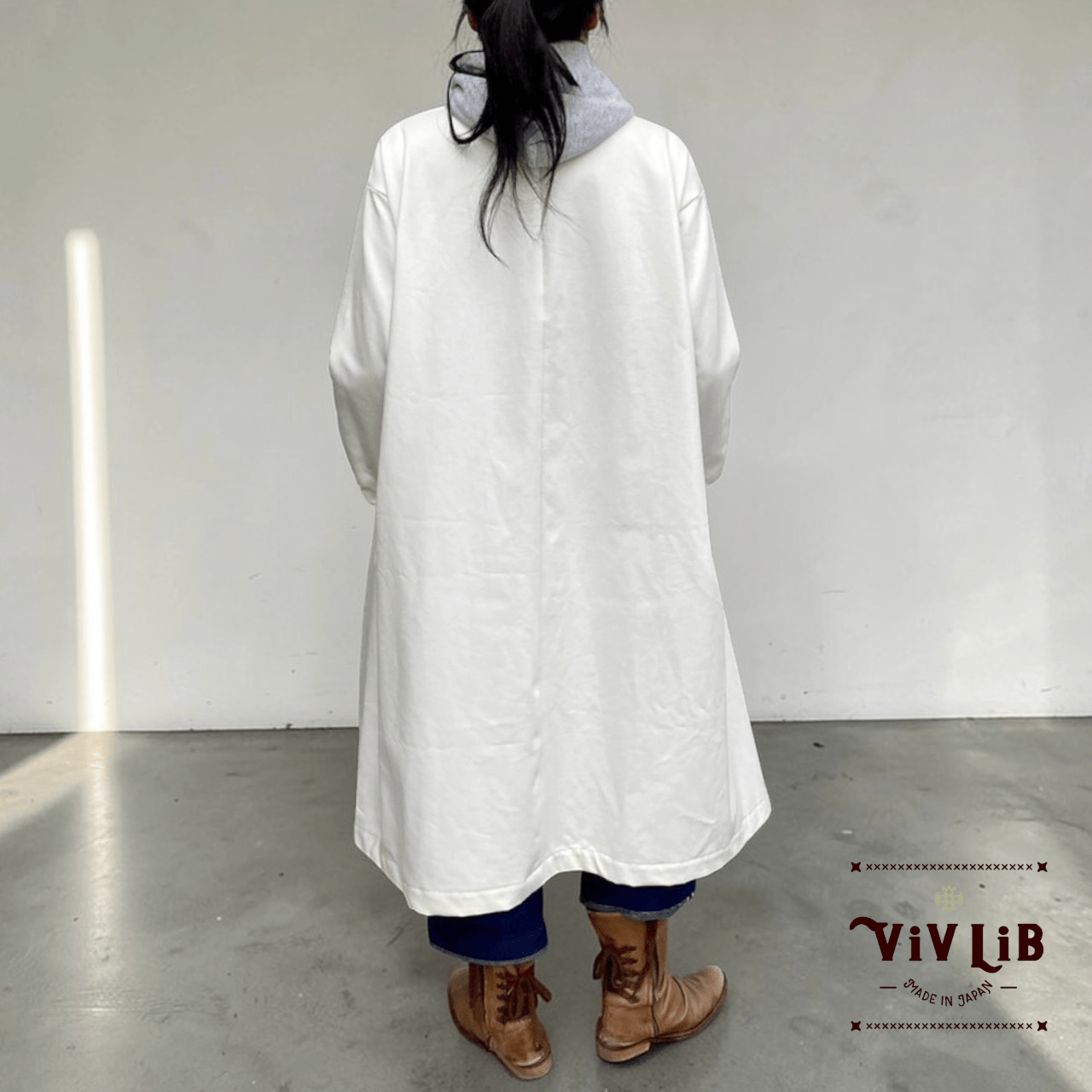 岡山セルビッジホワイトデニム12ozユニセックスロング丈ジャケット