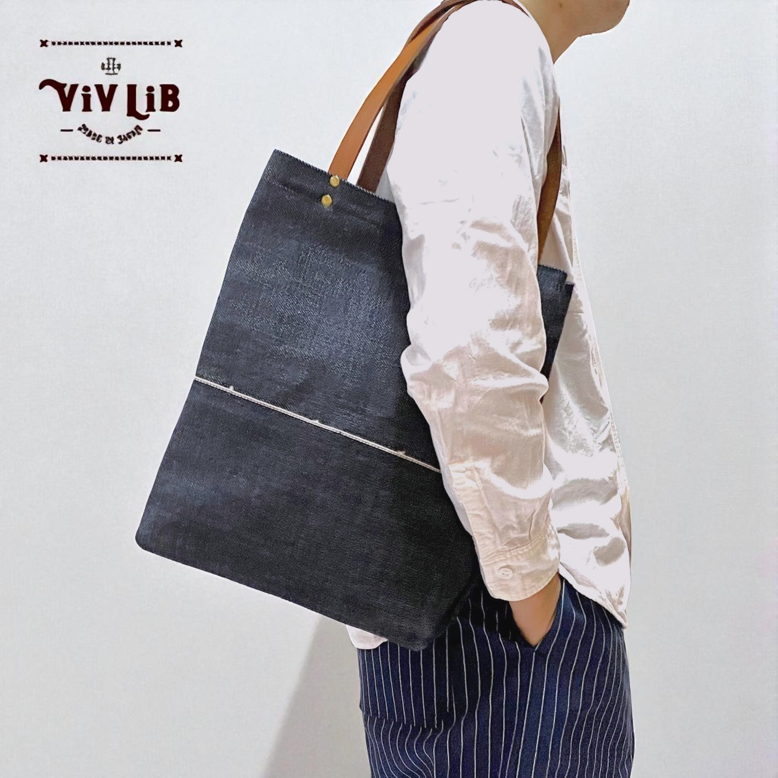 A4トート・ヘビーオンスセルビッチ岡山デニム×イタリア牛本革