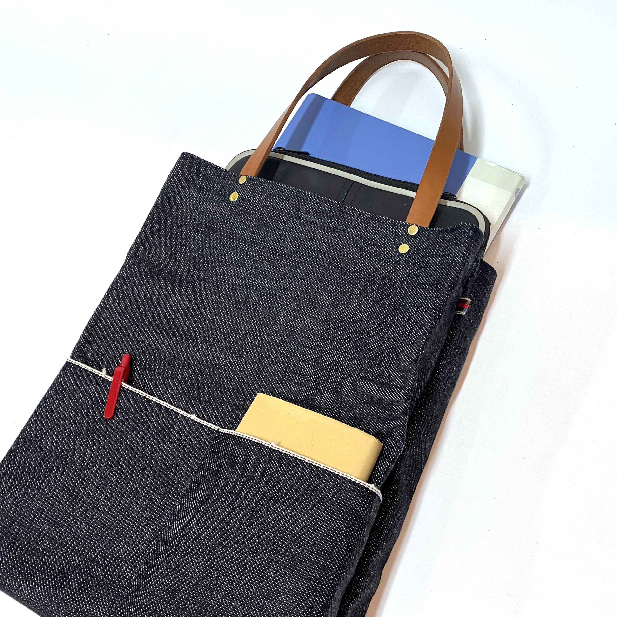 A4トート・ヘビーオンスセルビッチ岡山デニム×イタリア牛本革