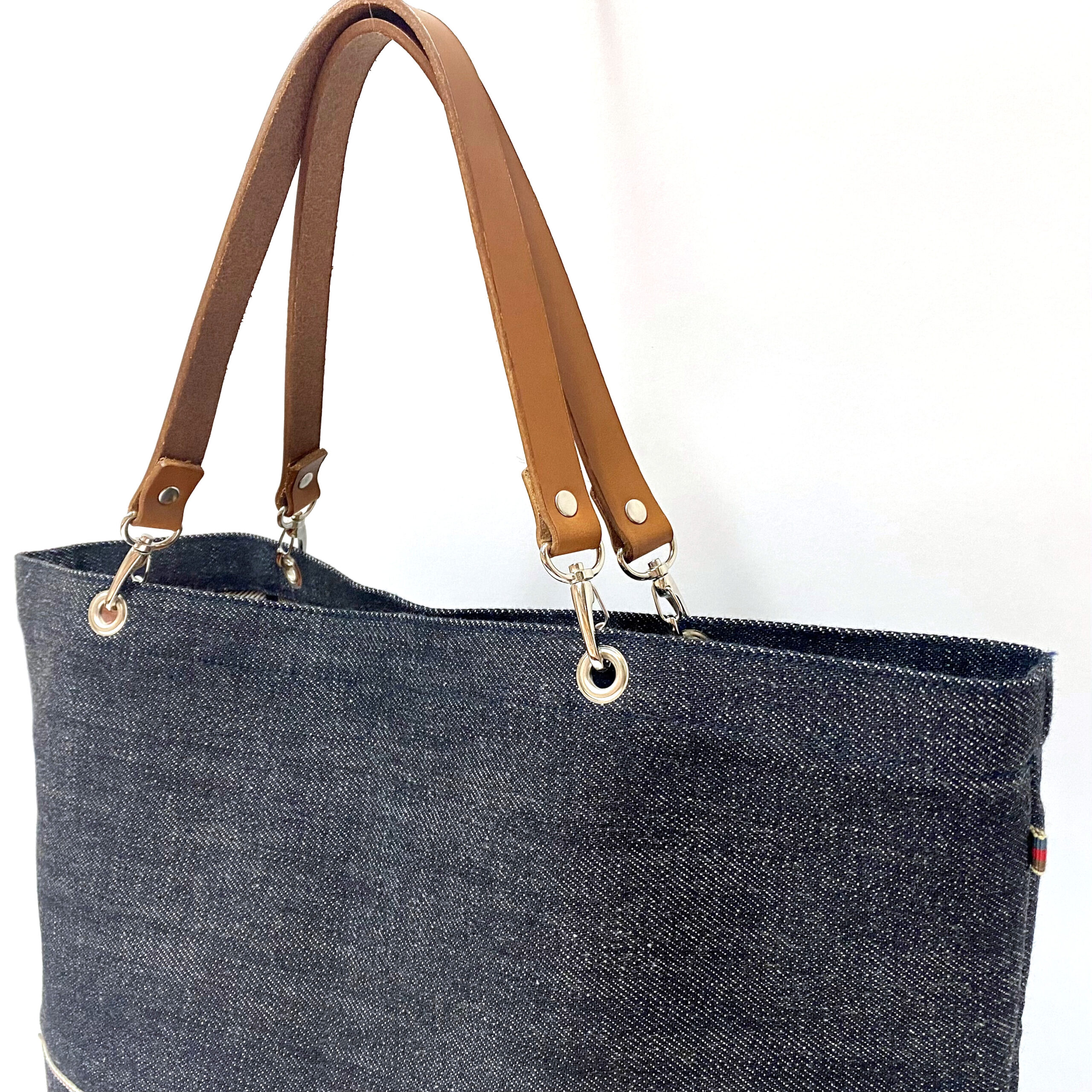 特大デニムトート・セルビッチ岡山デニム×イタリア本革/丈夫で上品、男女兼用、大容量・一泊旅行にも