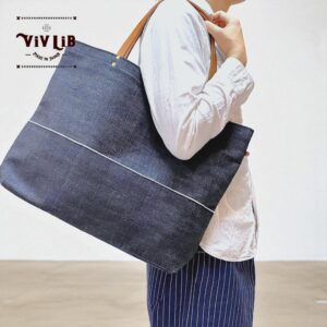 特大デニムトート・セルビッチ岡山デニム×イタリア本革/丈夫で上品、男女兼用、大容量・一泊旅行にも
