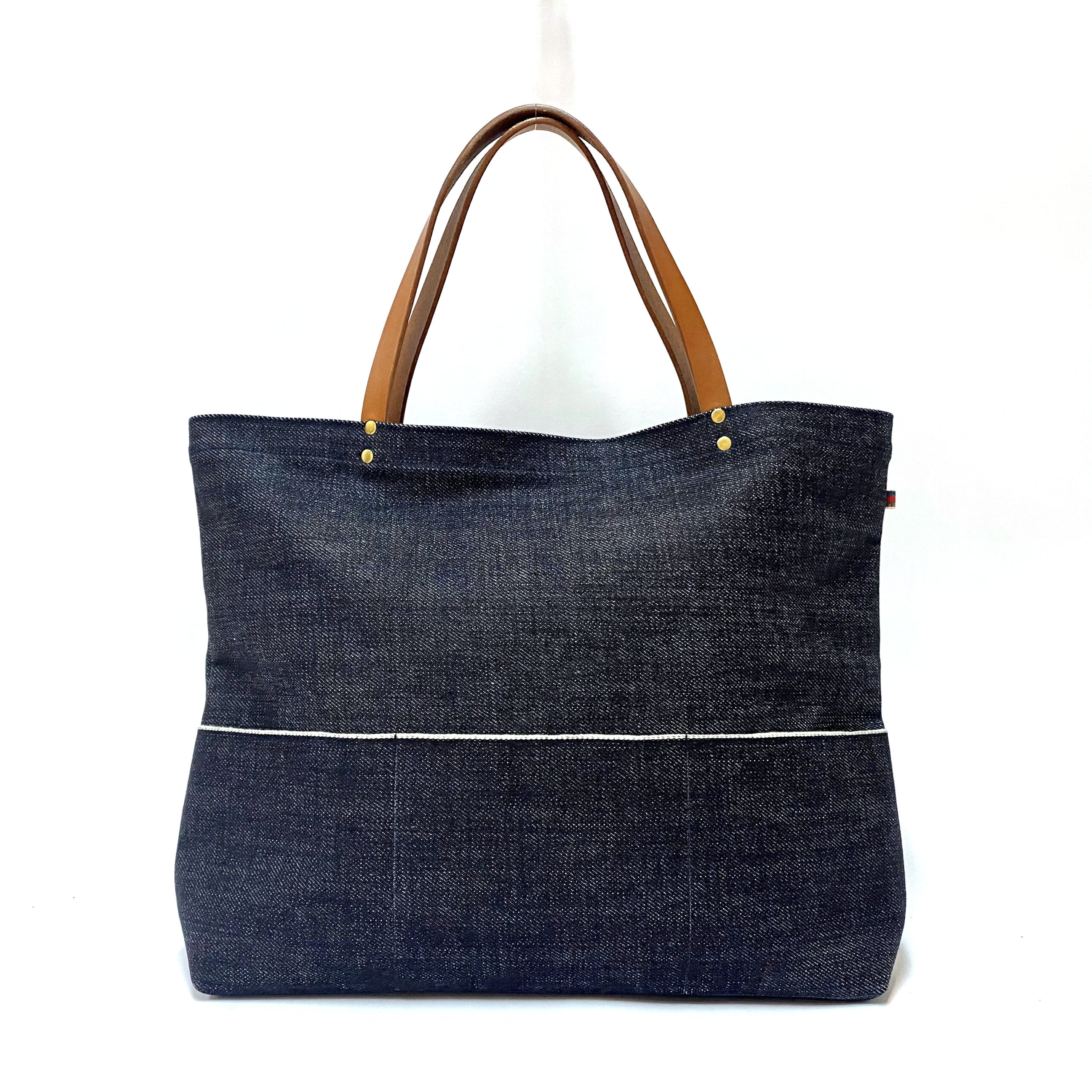 特大デニムトート・セルビッチ岡山デニム×イタリア本革/丈夫で上品、男女兼用、大容量・一泊旅行にも