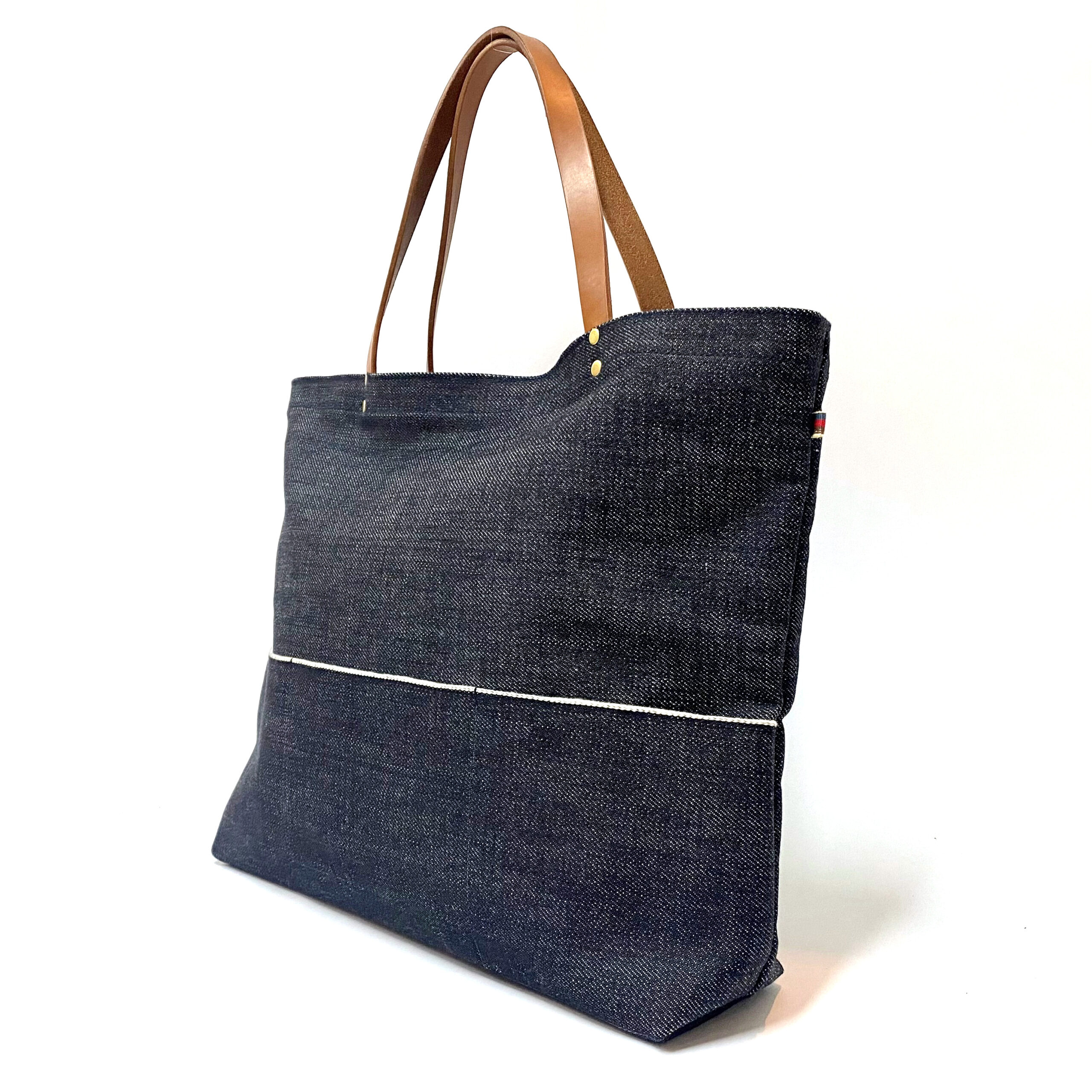 特大デニムトート・セルビッチ岡山デニム×イタリア本革/丈夫で上品、男女兼用、大容量・一泊旅行にも