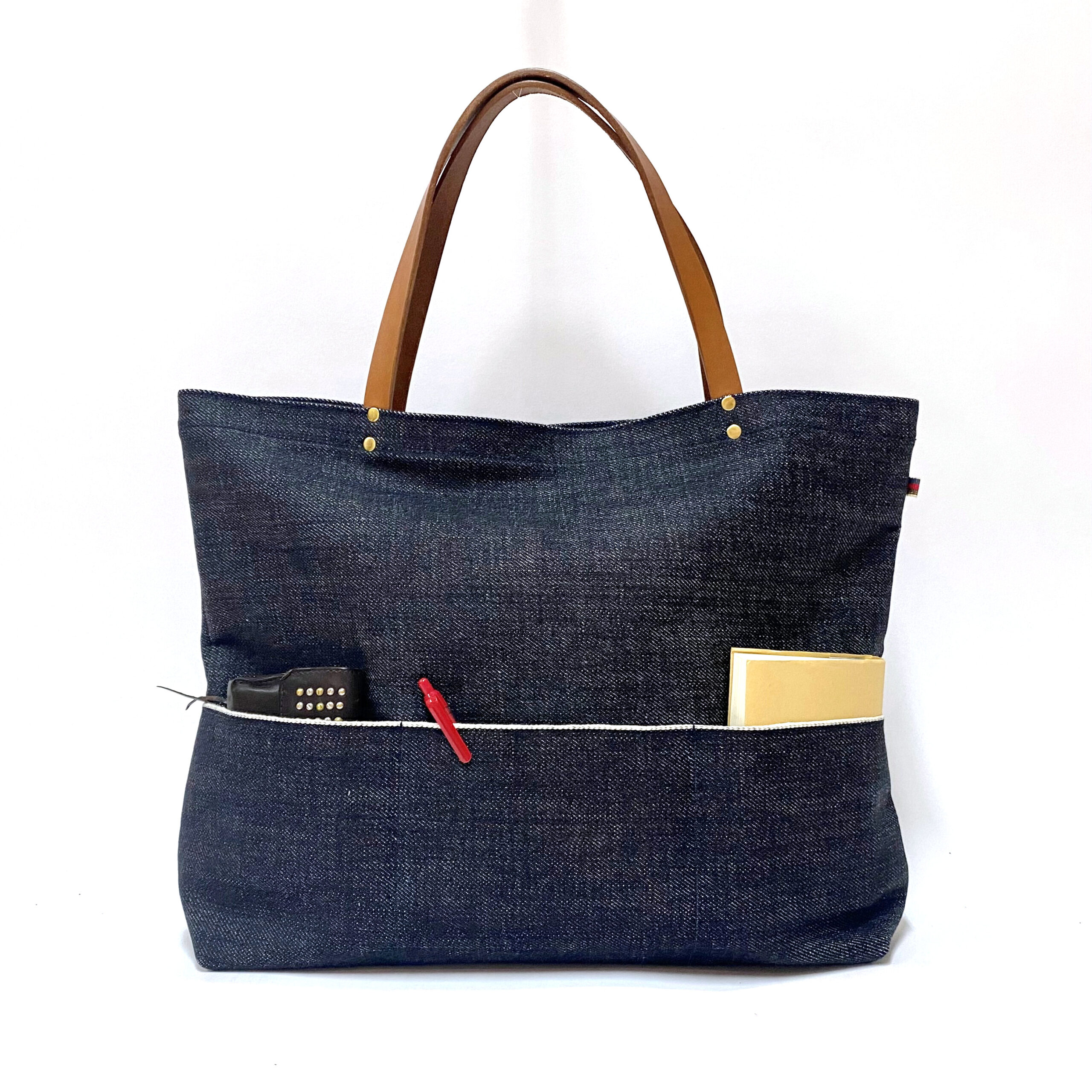 特大デニムトート・セルビッチ岡山デニム×イタリア本革/丈夫で上品、男女兼用、大容量・一泊旅行にも