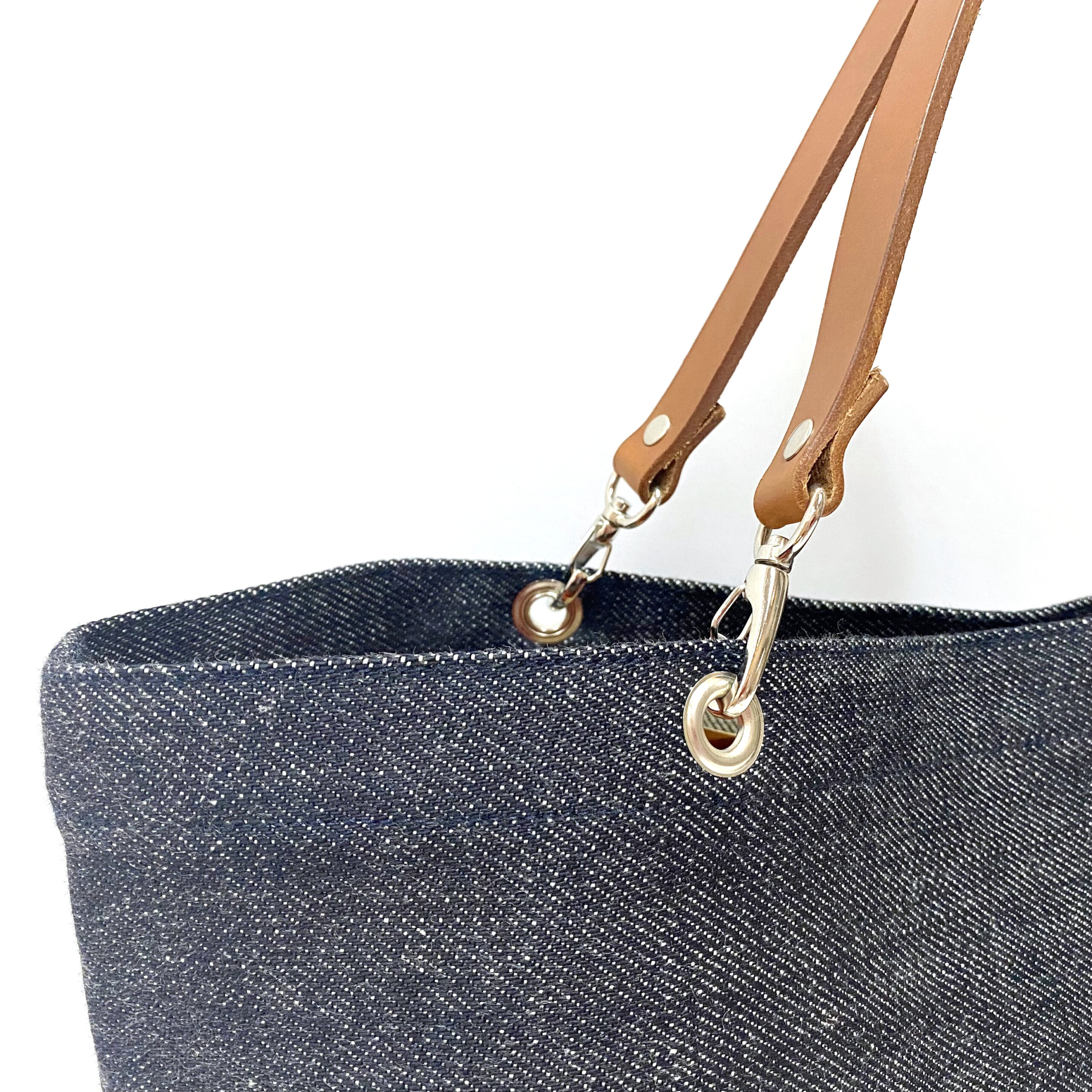 特大デニムトート・セルビッチ岡山デニム×イタリア本革/丈夫で上品、男女兼用、大容量・一泊旅行にも