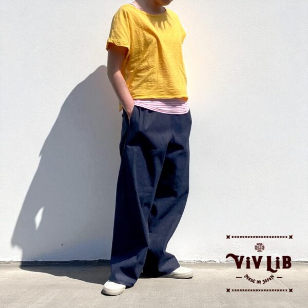 岡山セルビッジデニム ワイドイージーパンツ（ネイビーステッチ）