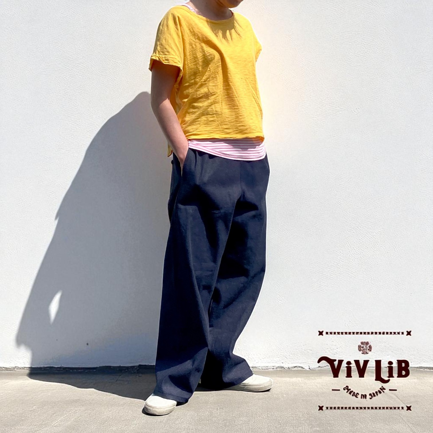 岡山セルビッジデニム ワイドイージーパンツ(ネイビーステッチ)