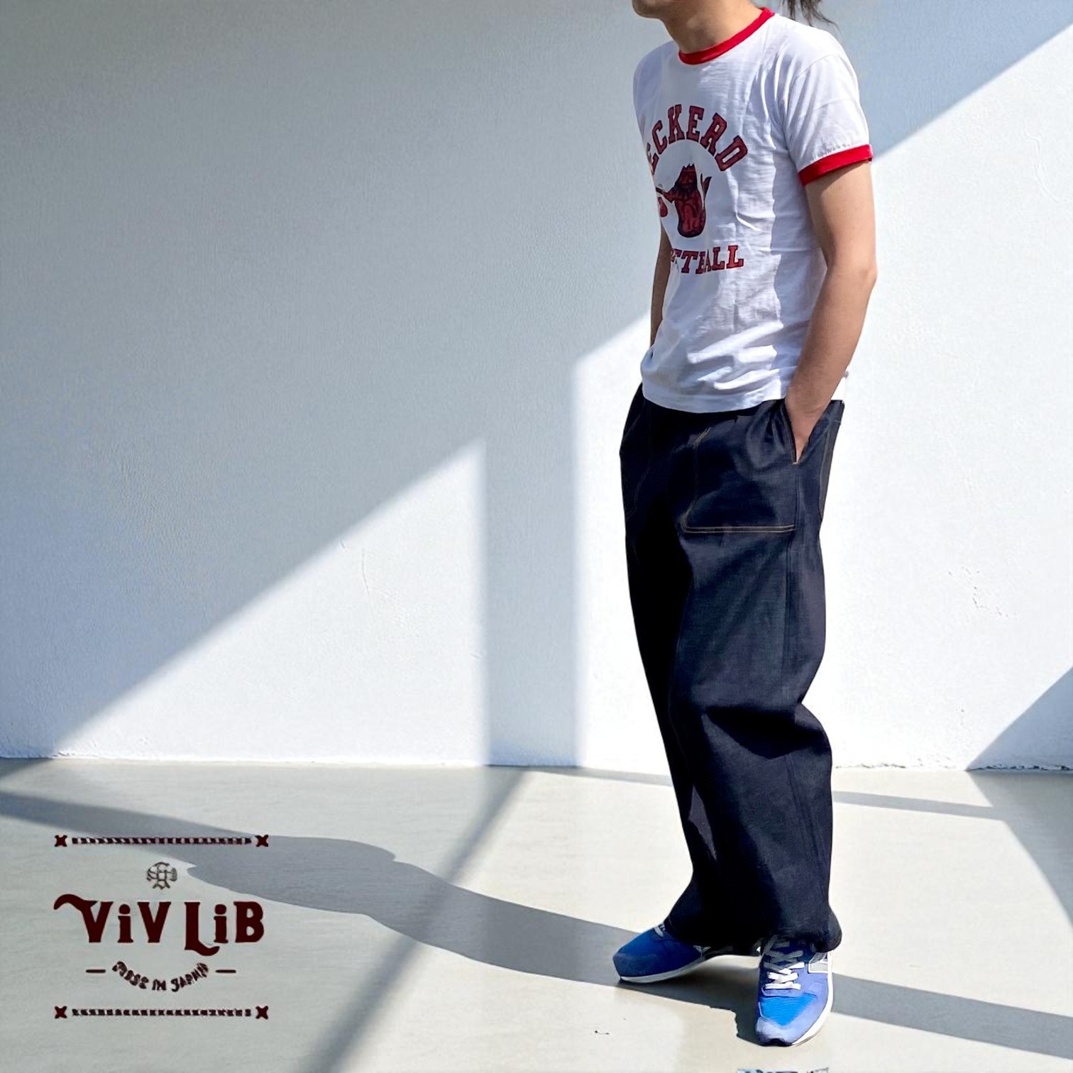 岡山セルビッジデニム ワイドイージーパンツ(オレンジステッチ)