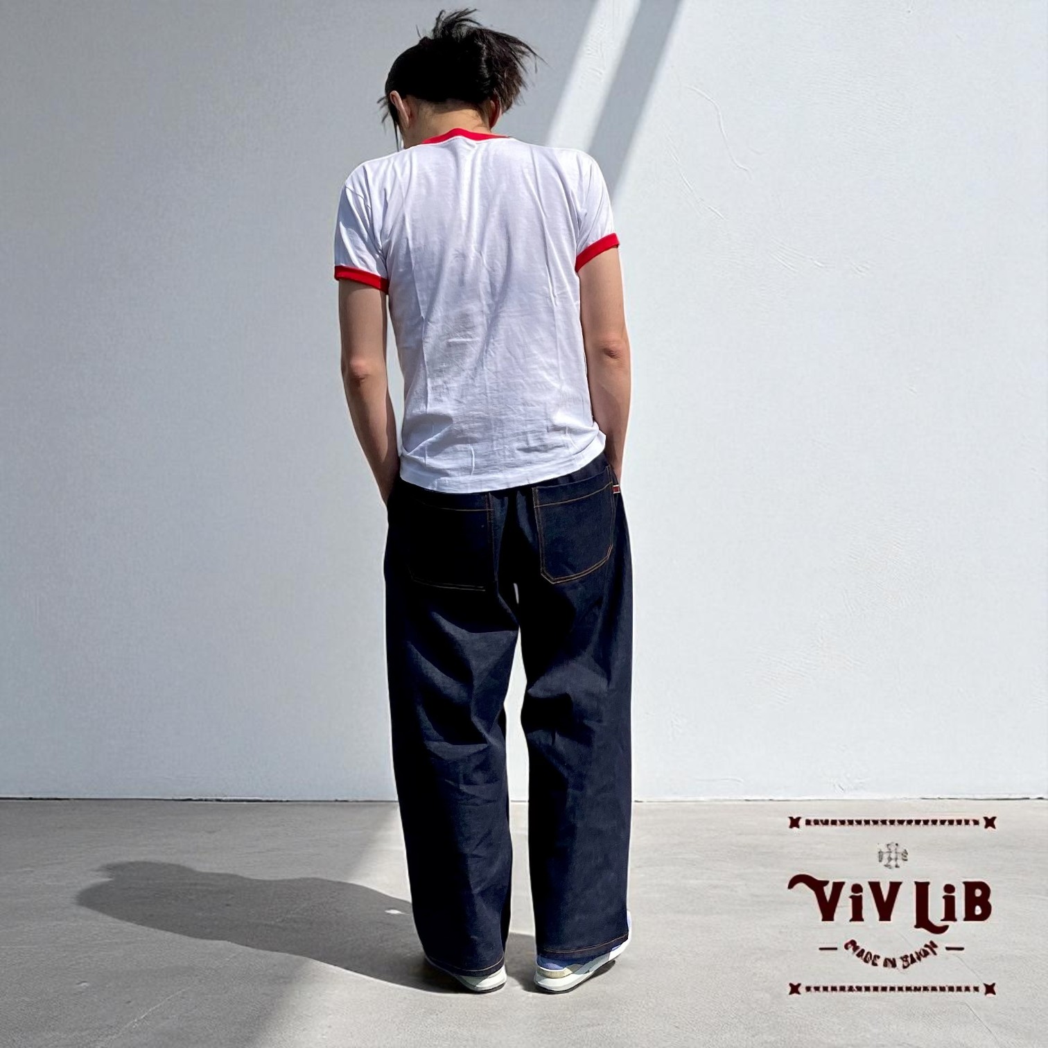 岡山セルビッジデニム ワイドイージーパンツ(オレンジステッチ)