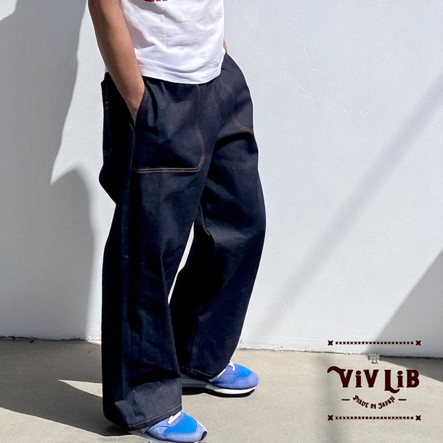 岡山セルビッジデニム ワイドイージーパンツ(オレンジステッチ)