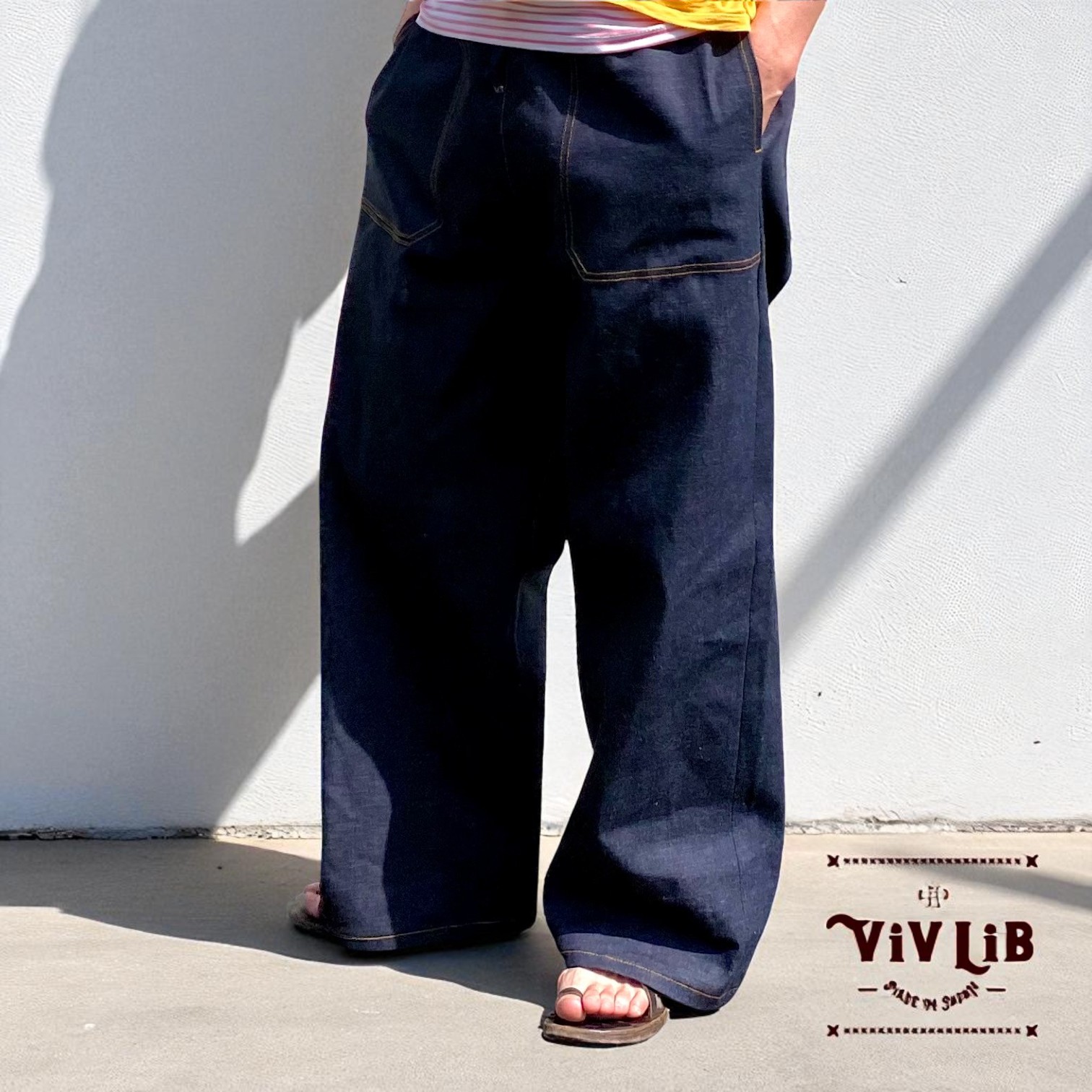 岡山セルビッジデニム ワイドイージーパンツ(オレンジステッチ)