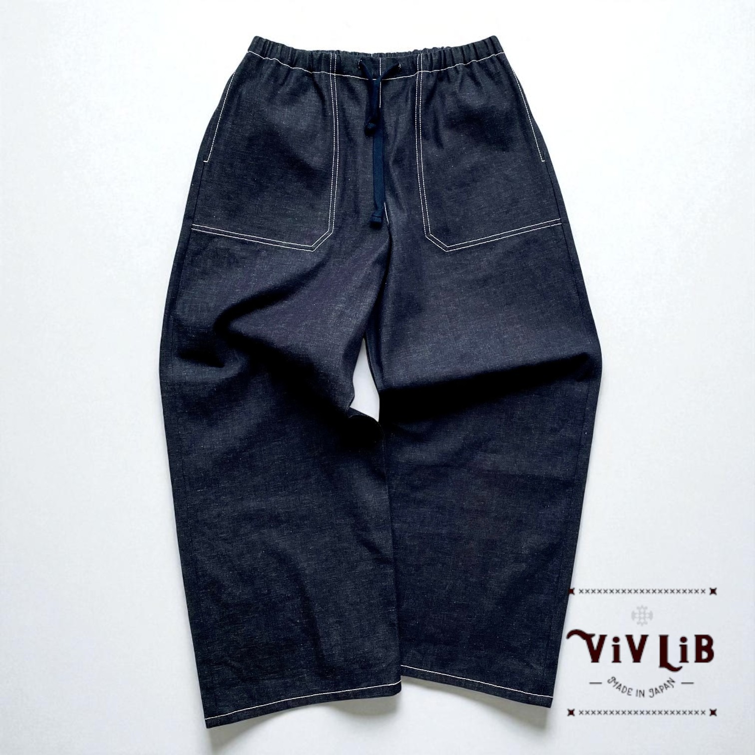 岡山セルビッジデニム ワイドイージーパンツ(白ステッチ)