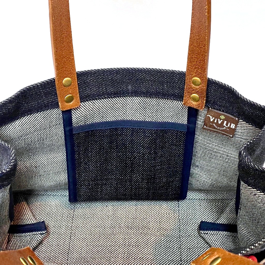 お散歩ミニトート・ヘビーオンスセルビッチ岡山デニム×イタリア本革