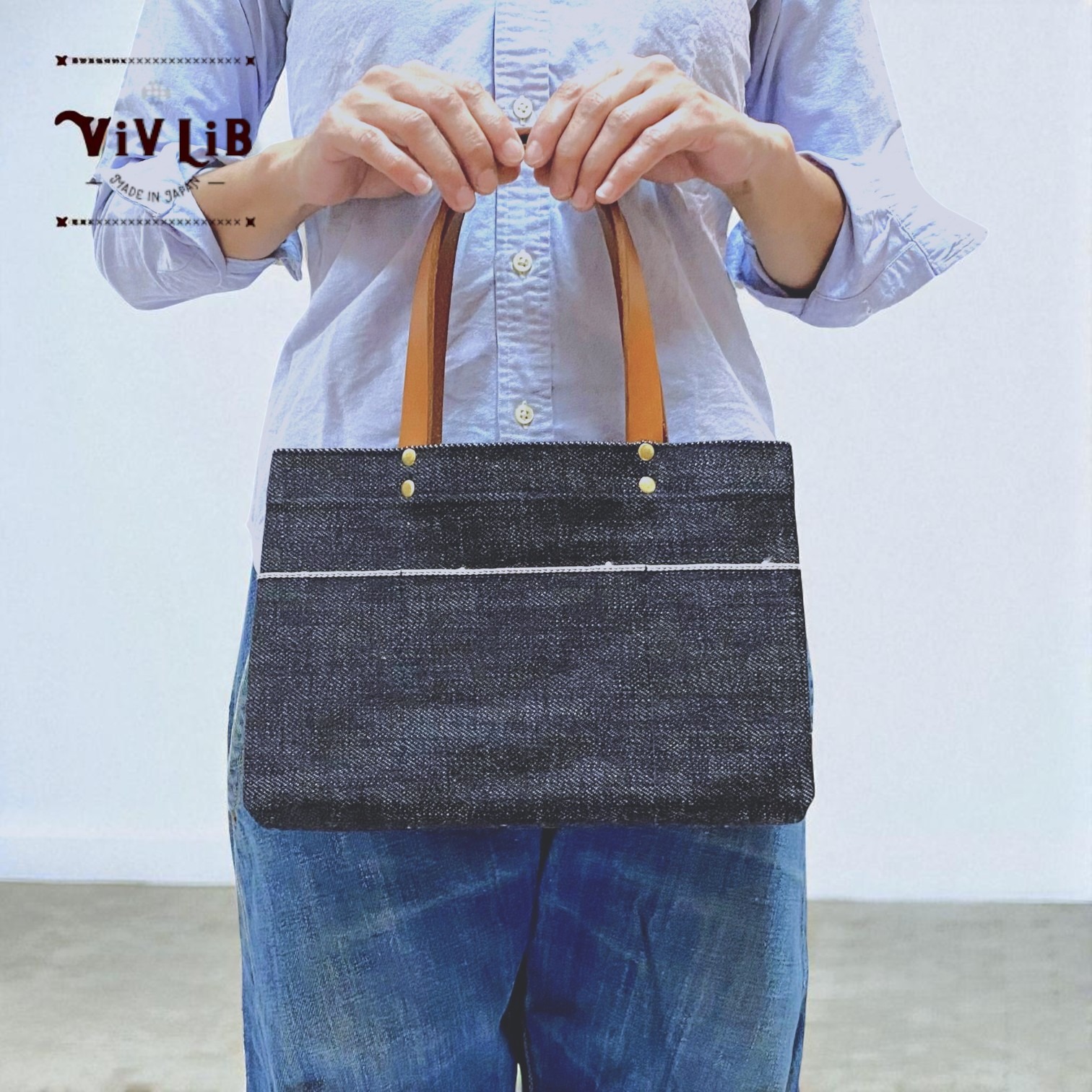 お散歩ミニトート・ヘビーオンスセルビッチ岡山デニム×イタリア本革