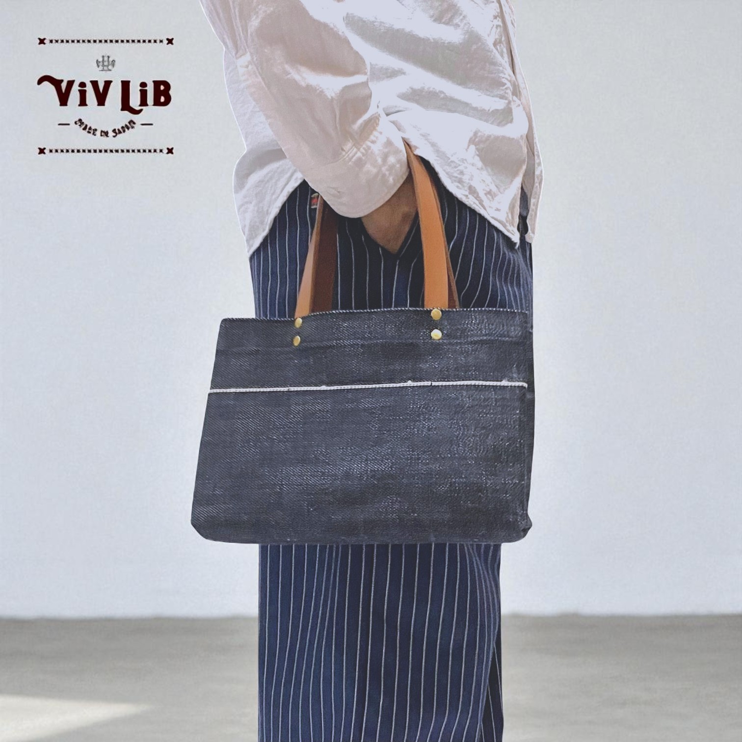 お散歩ミニトート・ヘビーオンスセルビッチ岡山デニム×イタリア本革