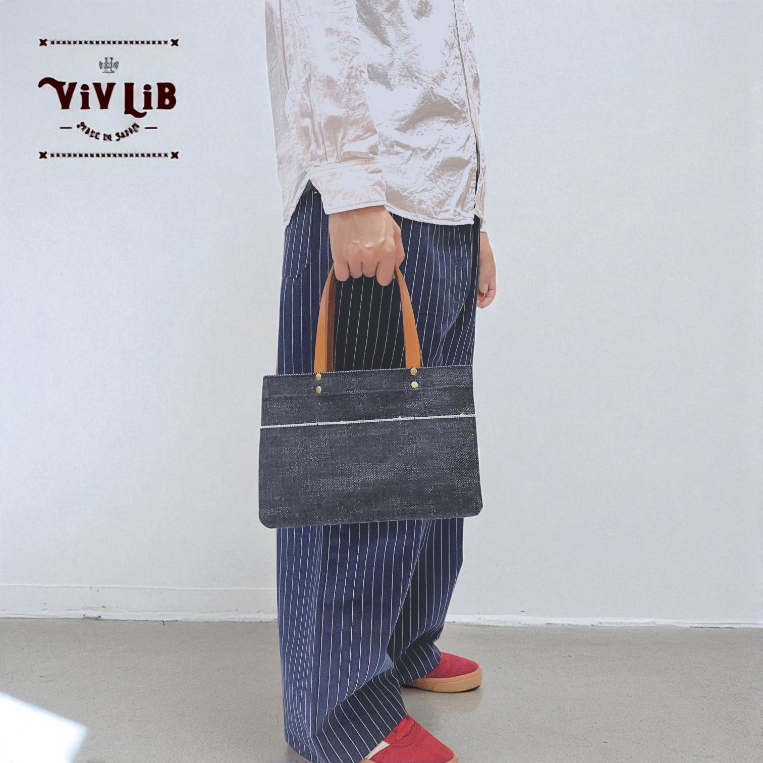 お散歩ミニトート・ヘビーオンスセルビッチ岡山デニム×イタリア本革