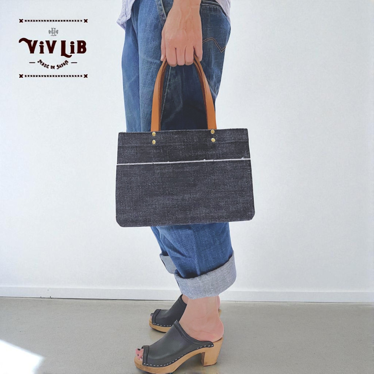 お散歩ミニトート・ヘビーオンスセルビッチ岡山デニム×イタリア本革