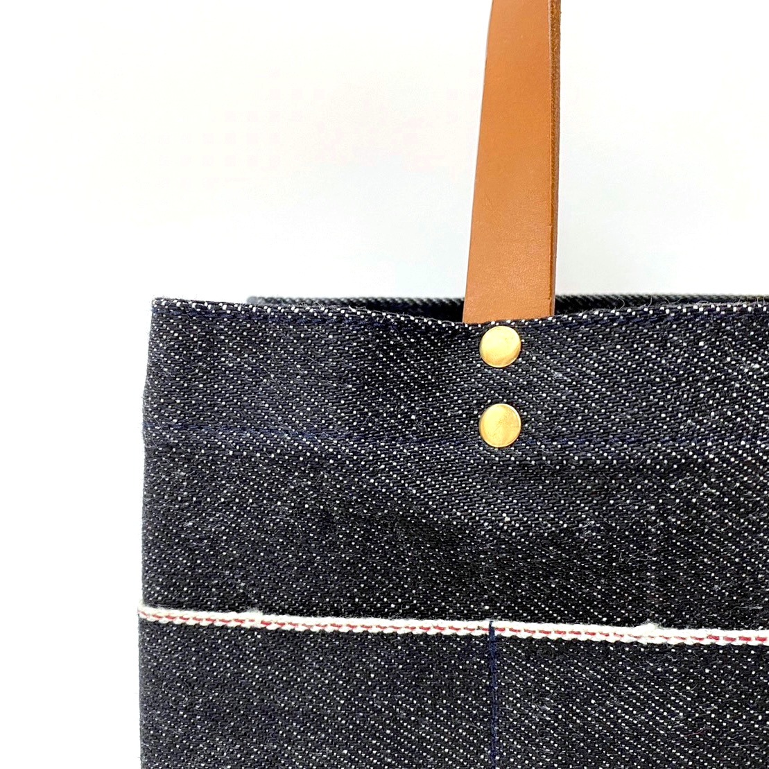 お散歩ミニトート・ヘビーオンスセルビッチ岡山デニム×イタリア本革
