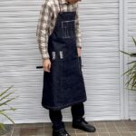 ヘンプコットンセルビッジ岡山デニムロング丈エプロン×イタリア本革