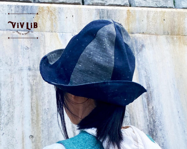 岡山デニムのリバーシブルチューリップハット/デニム×クレイジーパターン