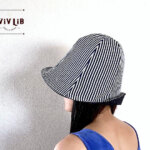 岡山デニムのリバーシブルチューリップハット/デニム×ヒッコリー