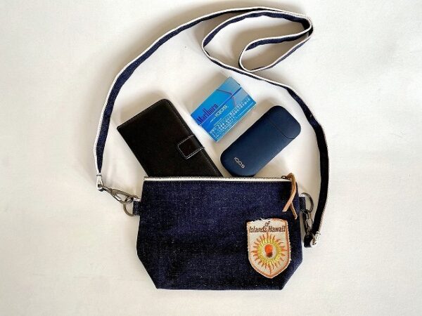 70’sVintageワッペン×岡山産13.5オンスデニムの2WAYスマホショルダー/islandhawaii