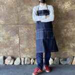 デニム好きのためのセルビッジ岡山デニムライトオンスエプロン×イタリア本革/メンズエプロン、カフェエプロン、新生活にも^^