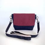 倉敷帆布と本藍岡山産デニムのバイカラーミニショルダーバッグ-ボルドー