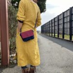 倉敷帆布と本藍岡山産デニムのバイカラーミニショルダーバッグ-ボルドー