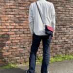 倉敷帆布と本藍岡山産デニムのバイカラーミニショルダーバッグ-ボルドー