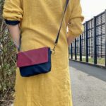 倉敷帆布と本藍岡山産デニムのバイカラーミニショルダーバッグ-ボルドー