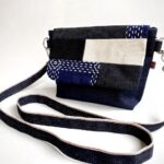 藍染め刺し子×岡山デニム×倉敷帆布のパッチワークミニショルダーバッグ