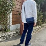 本藍岡山産セルビッジデニムとストライプデニムのミニショルダーバッグ