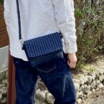 本藍岡山産セルビッジデニムとストライプデニムのミニショルダーバッグ