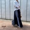 岡山デニムのクレイジーパターンマキシ丈スカート｜サイズ・デザインカスタム可｜上質セルビッチデニムのゆるっとマーメイド