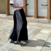 岡山デニムのクレイジーパターンマキシ丈スカート｜サイズ・デザインカスタム可｜上質セルビッチデニムのゆるっとマーメイド