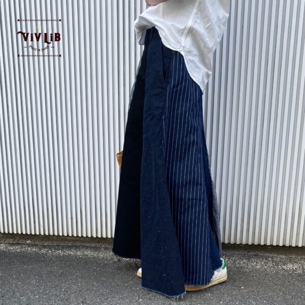 岡山デニムのクレイジーパターンマキシ丈スカート｜サイズ・デザインカスタム可｜上質セルビッチデニムのゆるっとマーメイド