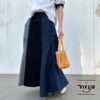 岡山デニムのクレイジーパターンマキシ丈スカート｜サイズ・デザインカスタム可｜上質セルビッチデニムのゆるっとマーメイド