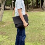 岡山セルビッチ黒デニム×イタリアンレザーメッセンジャーバッグ