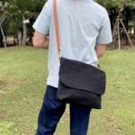 岡山セルビッチ黒デニム×イタリアンレザーメッセンジャーバッグ