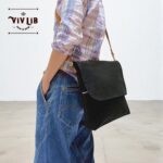 岡山セルビッチ黒デニム×イタリアンレザーメッセンジャーバッグ