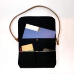 岡山セルビッチ黒デニム×イタリアンレザーメッセンジャーバッグ